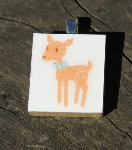 Scrabble Tile Pendant with a Sweet Little Deer