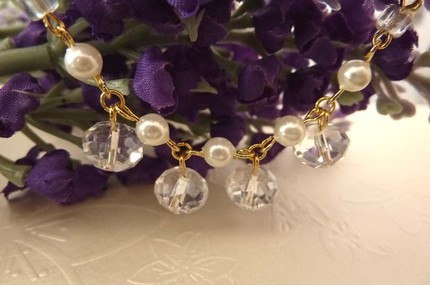Necklace - Cream Cultured Pearls and Faceted Clear Glass Beads 